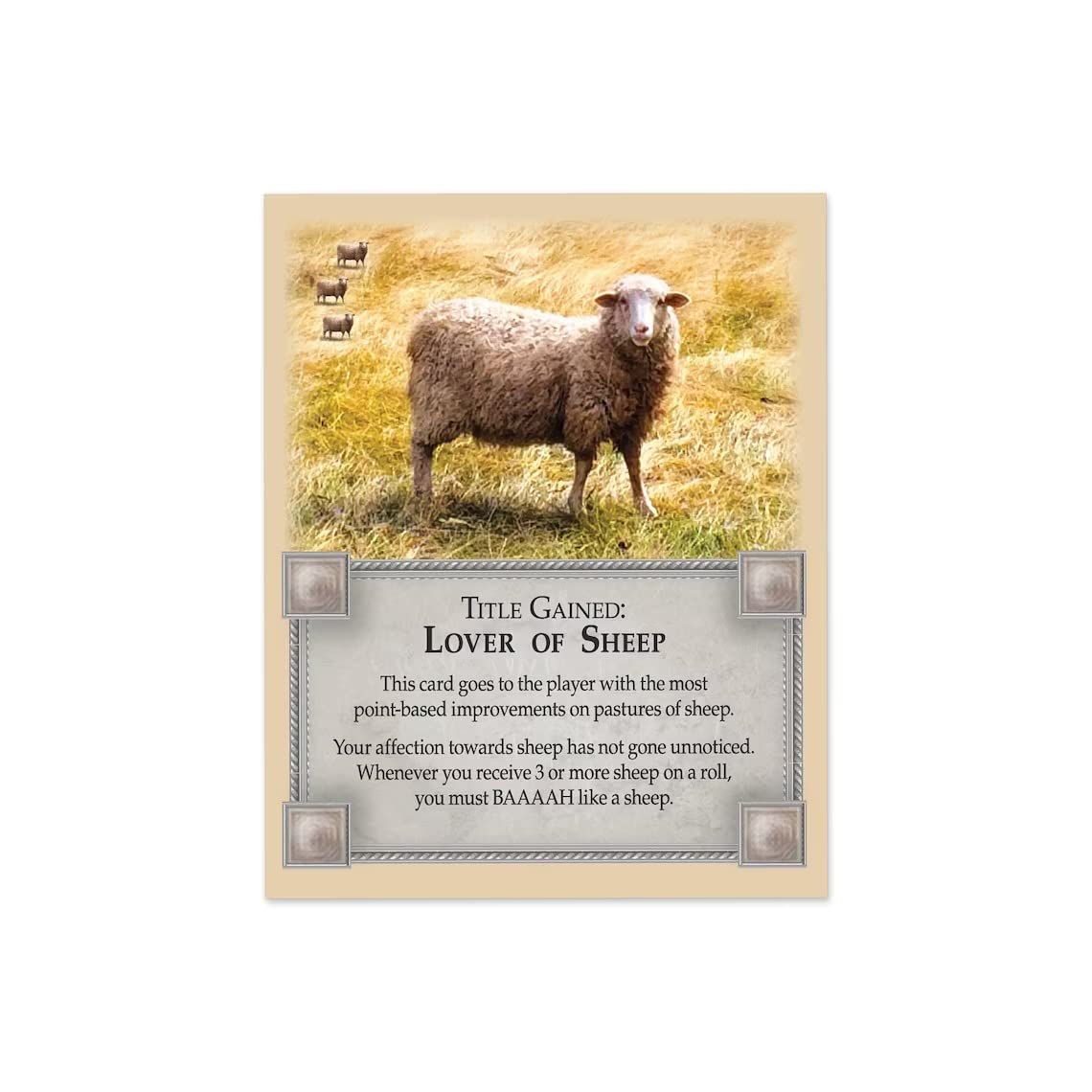 5-Pack Bonus Cards: Longest Turn, Wood for Sheep, Most Developed, Lover of Sheep and Port of Call compatible with Catan's Settlers of Catan and Expansions