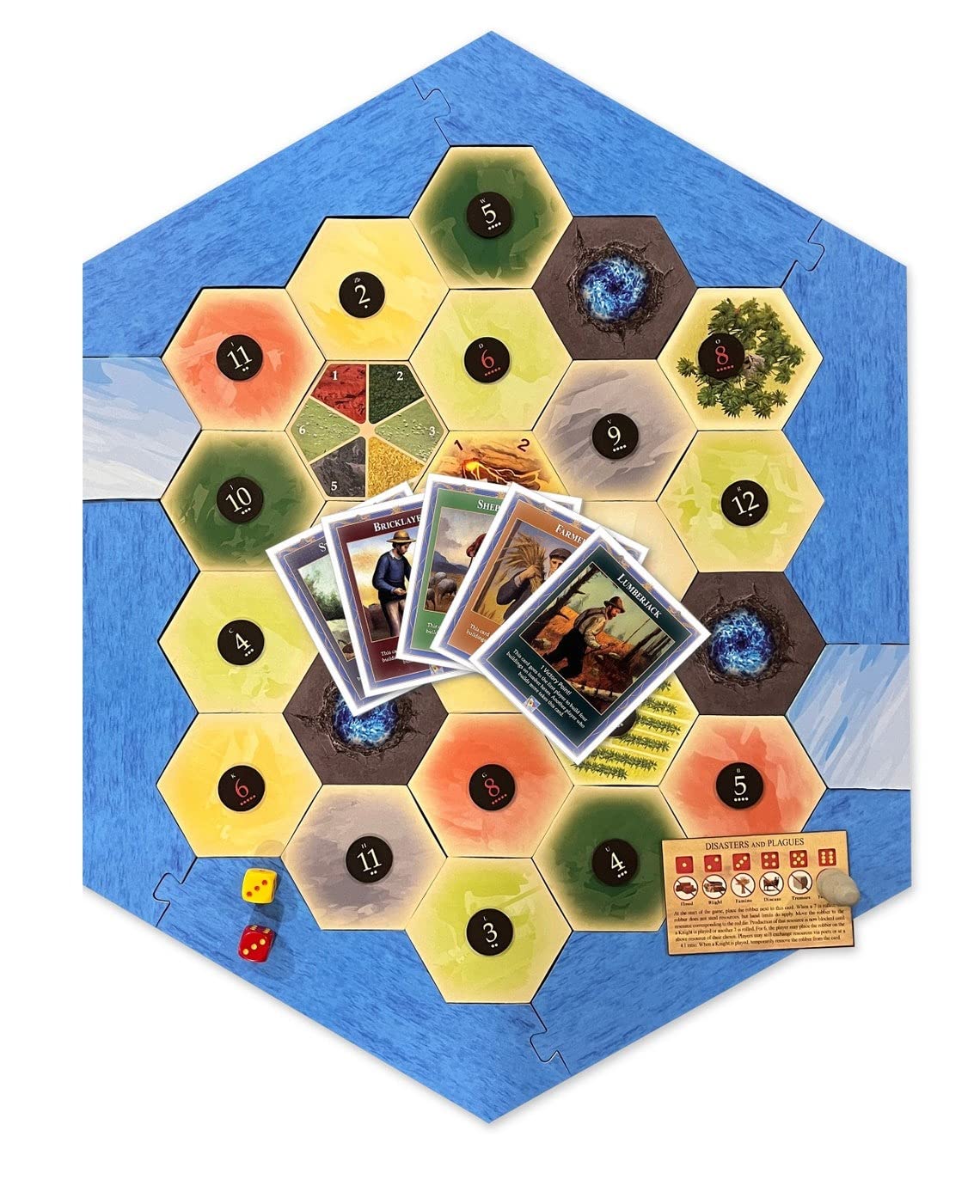 Professions Victory Point Cards, Bricklayer, Stonemason, Farmer, Shepherd, Lumberjack, compatible with Catan's Settlers of Catan 4th Edition, Seafarers and Catan Expansions
