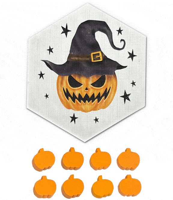 Trick or Treat Halloween Scenario Hex and Pumpkin Meeple Tokens Holiday Expansion compatible with Catan's Settlers of Catan