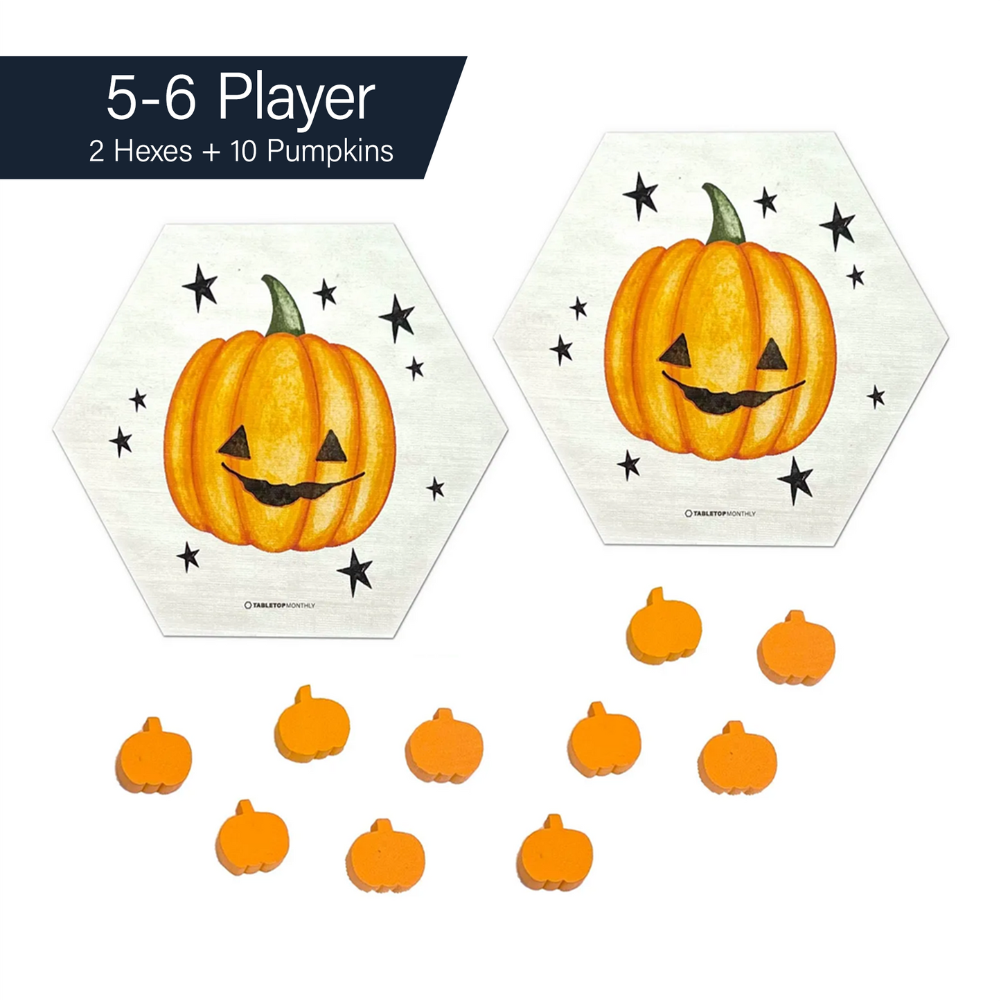 Trick or Treat Halloween Scenario Hex and Pumpkin Meeple Tokens Holiday Expansion compatible with Catan's Settlers of Catan