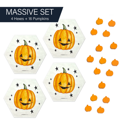 Trick or Treat Halloween Scenario Hex and Pumpkin Meeple Tokens Holiday Expansion compatible with Catan's Settlers of Catan