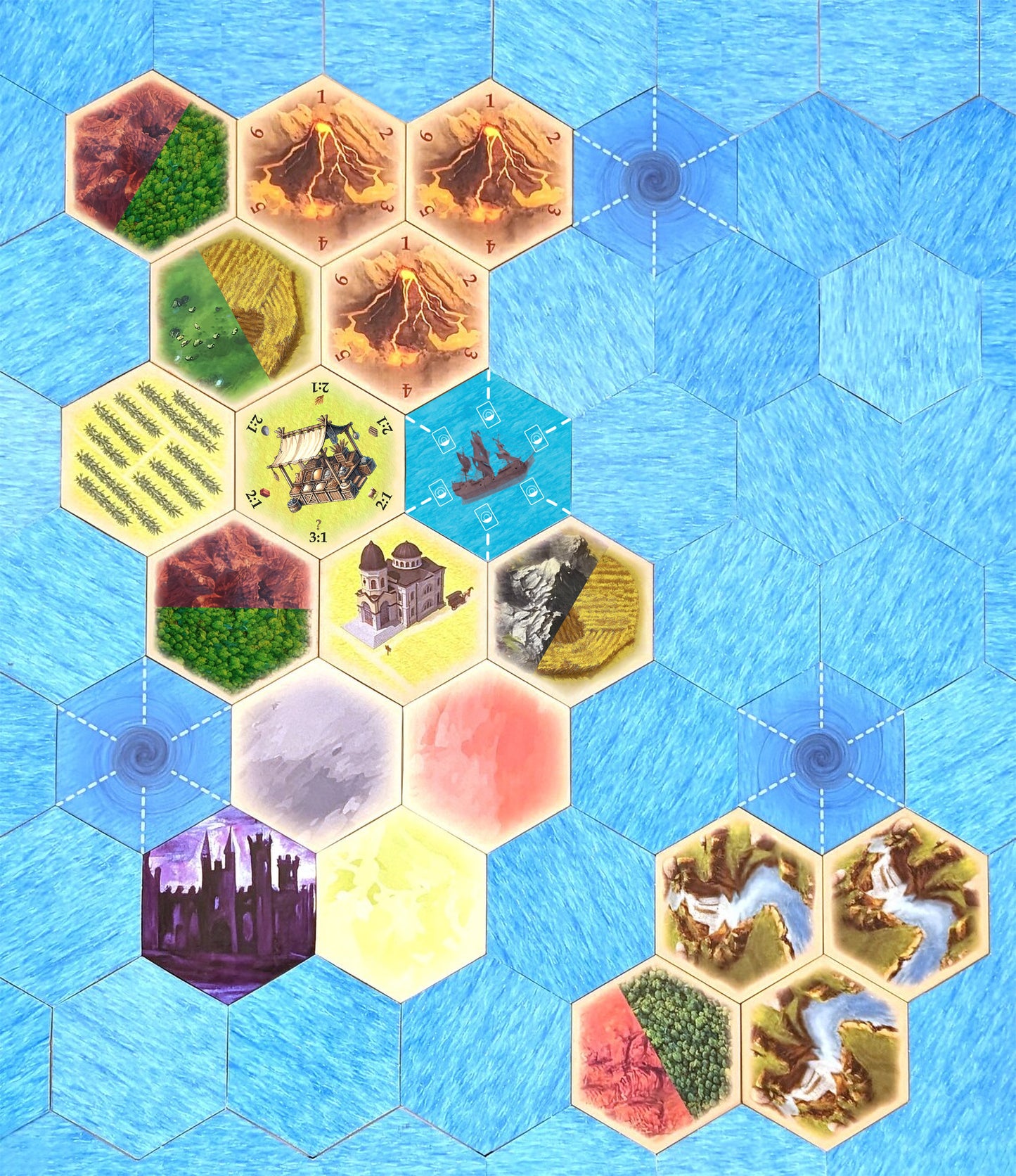 Shipwreck Pirate Ship Hex compatible with Catan's Settlers of Catan, Seafarers, and Catan Expansions
