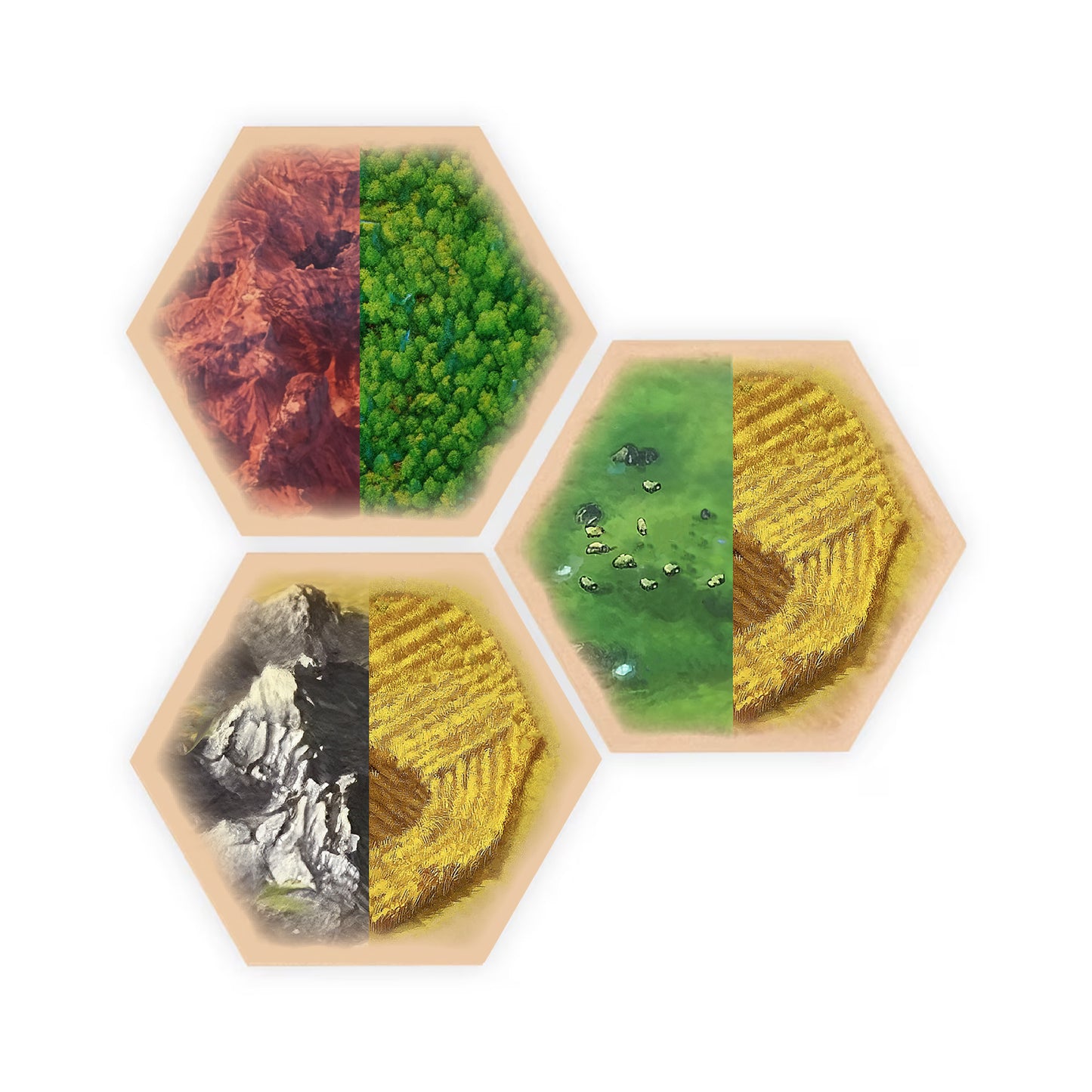 Split-Resource Hexes compatible with Catan's Settlers of Catan