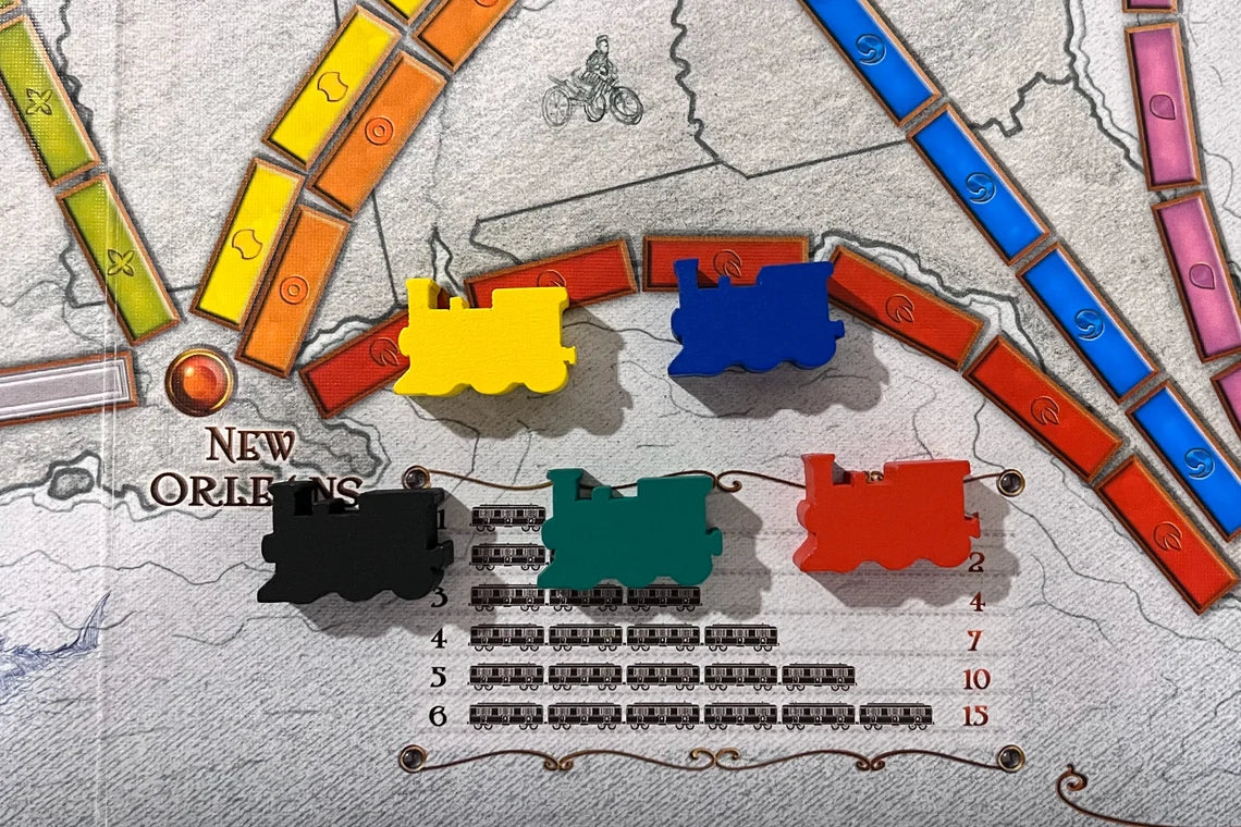 Wooden Train Score Markers compatible with Ticket to Ride - 5 Wooden Train Meeples