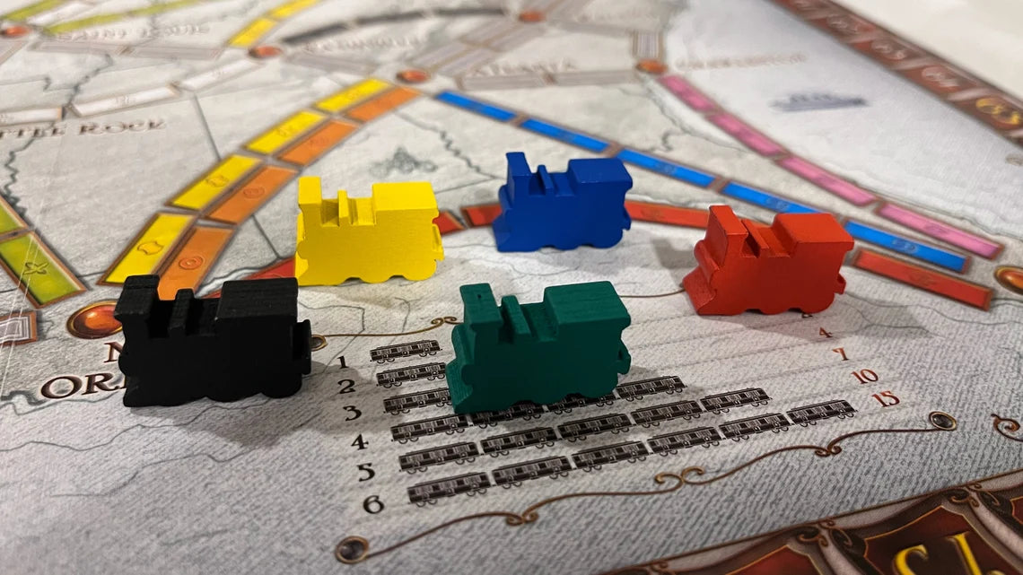 Wooden Train Score Markers compatible with Ticket to Ride - 5 Wooden Train Meeples