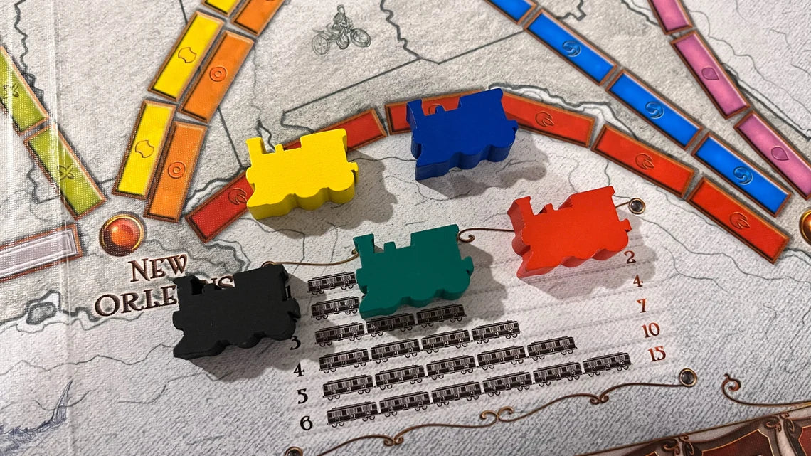 Wooden Train Score Markers compatible with Ticket to Ride - 5 Wooden Train Meeples