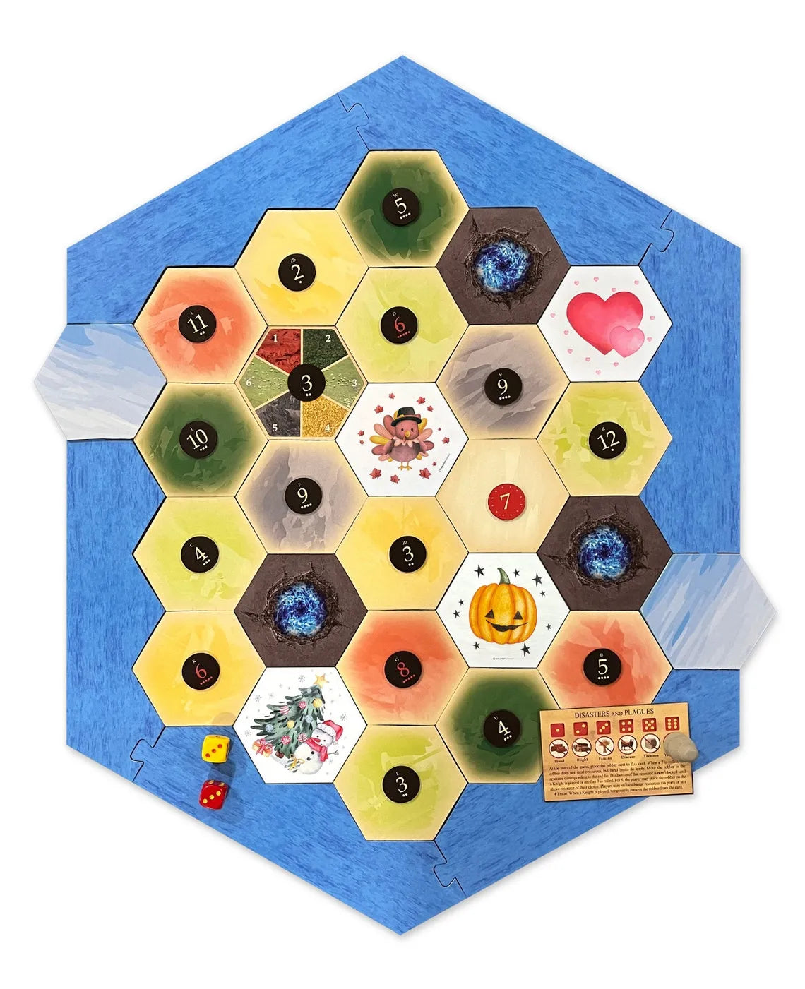 Trick or Treat Halloween Scenario Hex and Pumpkin Meeple Tokens Holiday Expansion compatible with Catan's Settlers of Catan