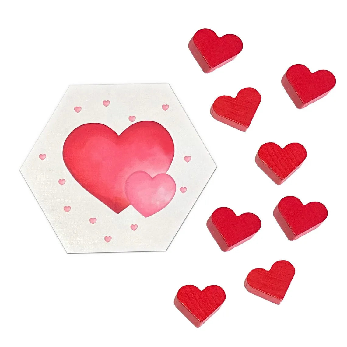 Valentines Love Letter Scenario Hex and Heart Meeple Tokens Holiday Expansion compatible with Catan’s Settlers of Catan