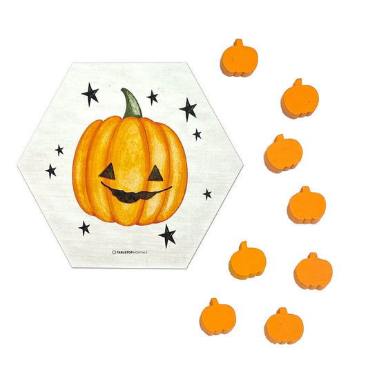Trick or Treat Halloween Scenario Hex and Pumpkin Meeple Tokens Holiday Expansion compatible with Catan's Settlers of Catan