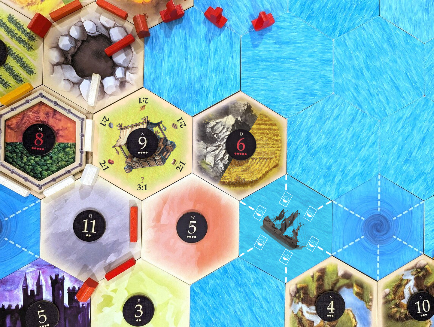 Shipwreck Pirate Ship Hex compatible with Catan's Settlers of Catan, Seafarers, and Catan Expansions
