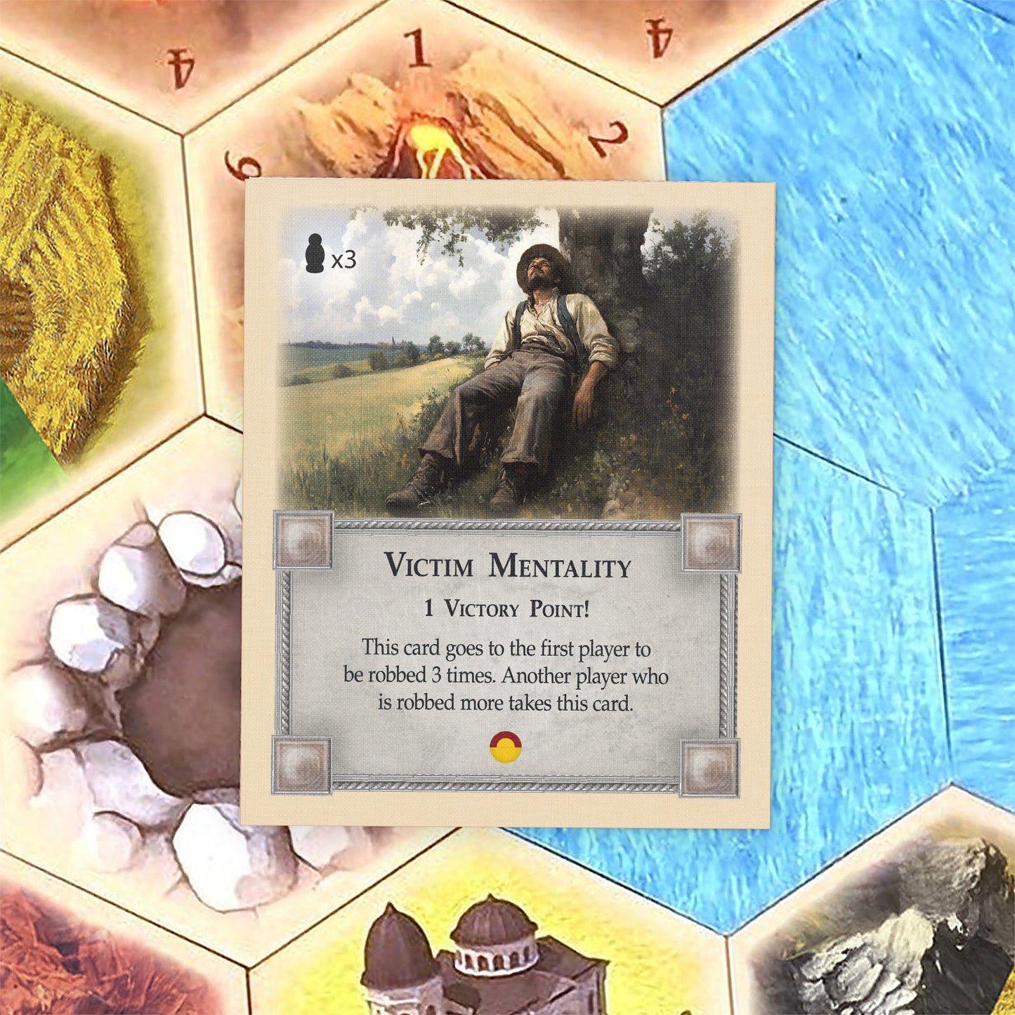 Victim Mentality Card compatible with Catan's Settlers of Catan 5th Edition and Catan Expansions Board Game Replacement Pieces