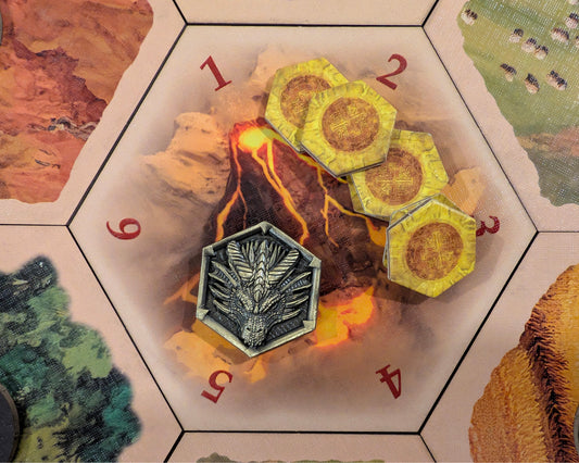 Dragon Scenario with Metal Dragon Token compatible with Catan's Settlers of Catan, Seafarers, and Catan Expansions