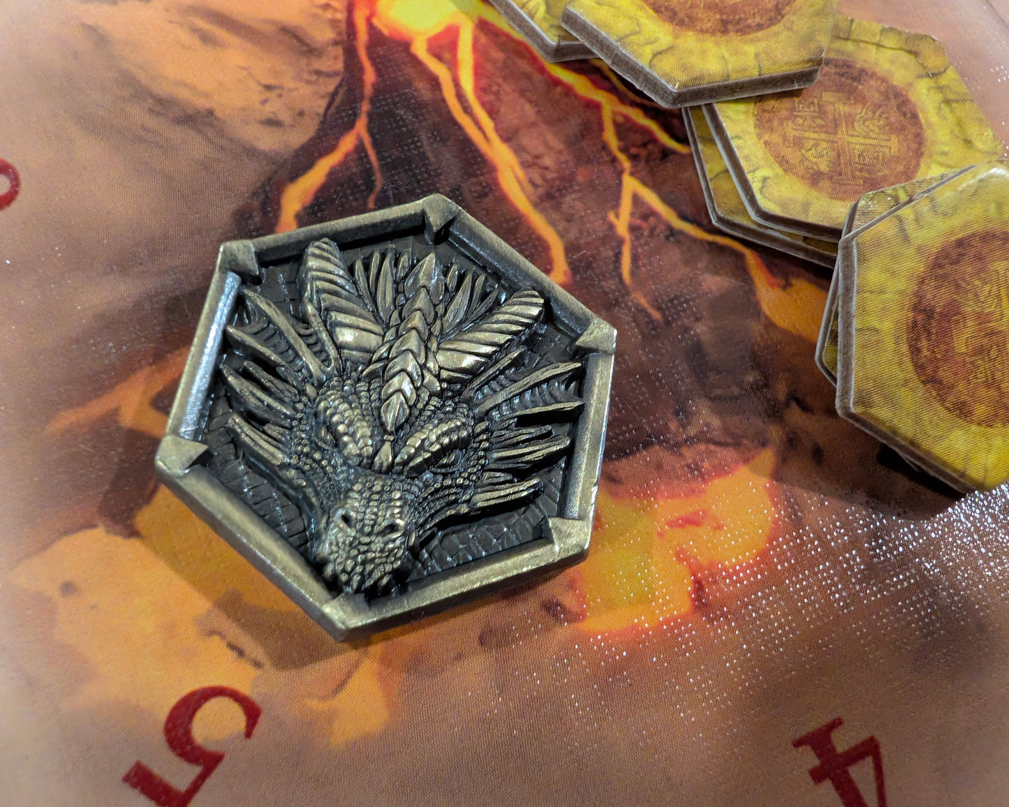 Dragon Scenario with Metal Dragon Token compatible with Catan's Settlers of Catan, Seafarers, and Catan Expansions