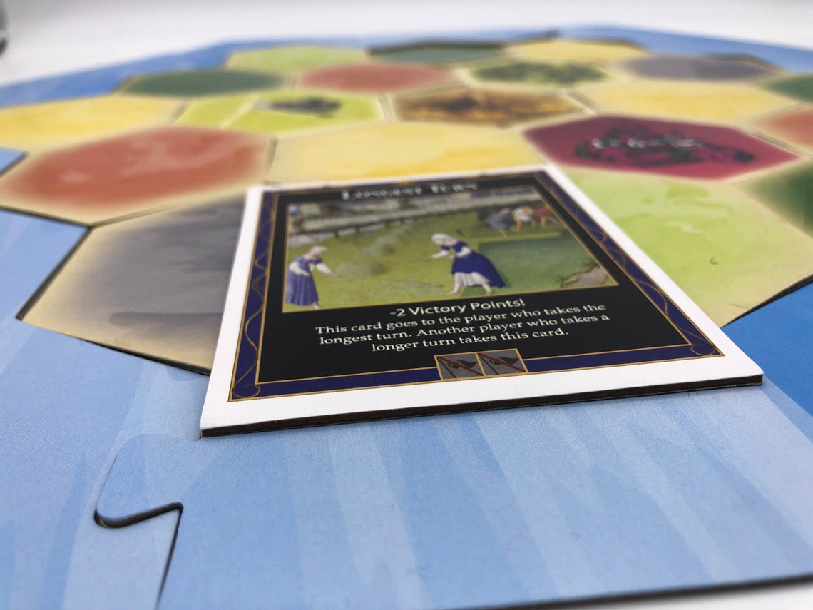Longest Turn Card compatible with Catan's Settlers of Catan (4th Edition), Seafarers, Cities and Knights and Catan Expansions