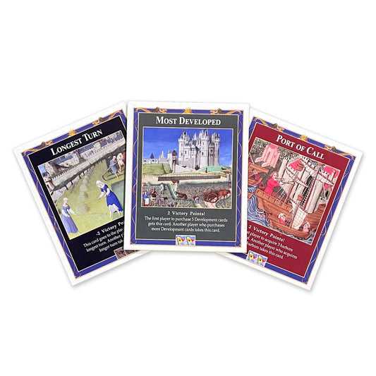 3-Pack Bonus Cards: Longest Turn, Port of Call and Most Developed compatible with Catan's Settlers of Catan (4th Edition) and Catan Expansions