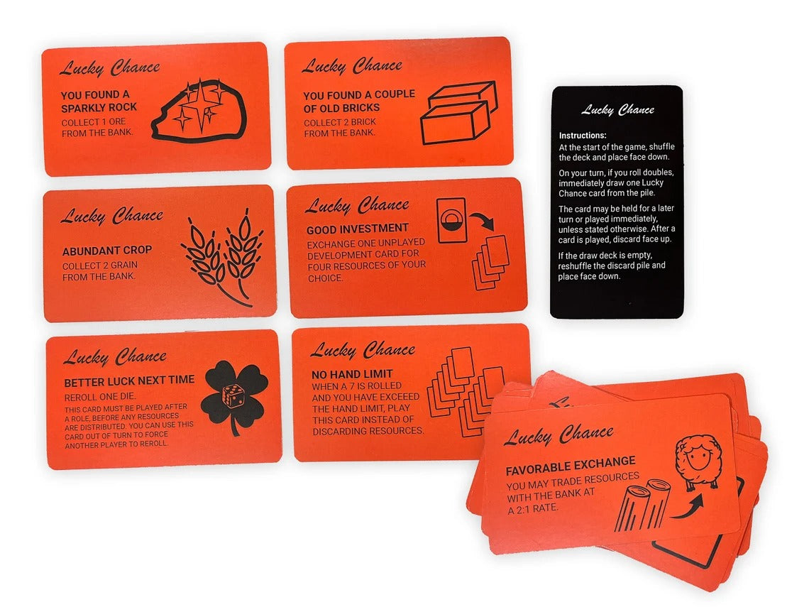 Lucky Chance Doubles and Community Treasure Chest Opoly Mashup Scenarios compatible with Catan's Settlers of Catan and Catan Expansions