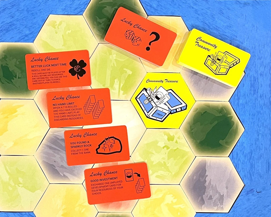 Lucky Chance Doubles and Community Treasure Chest Opoly Mashup Scenarios compatible with Catan's Settlers of Catan and Catan Expansions