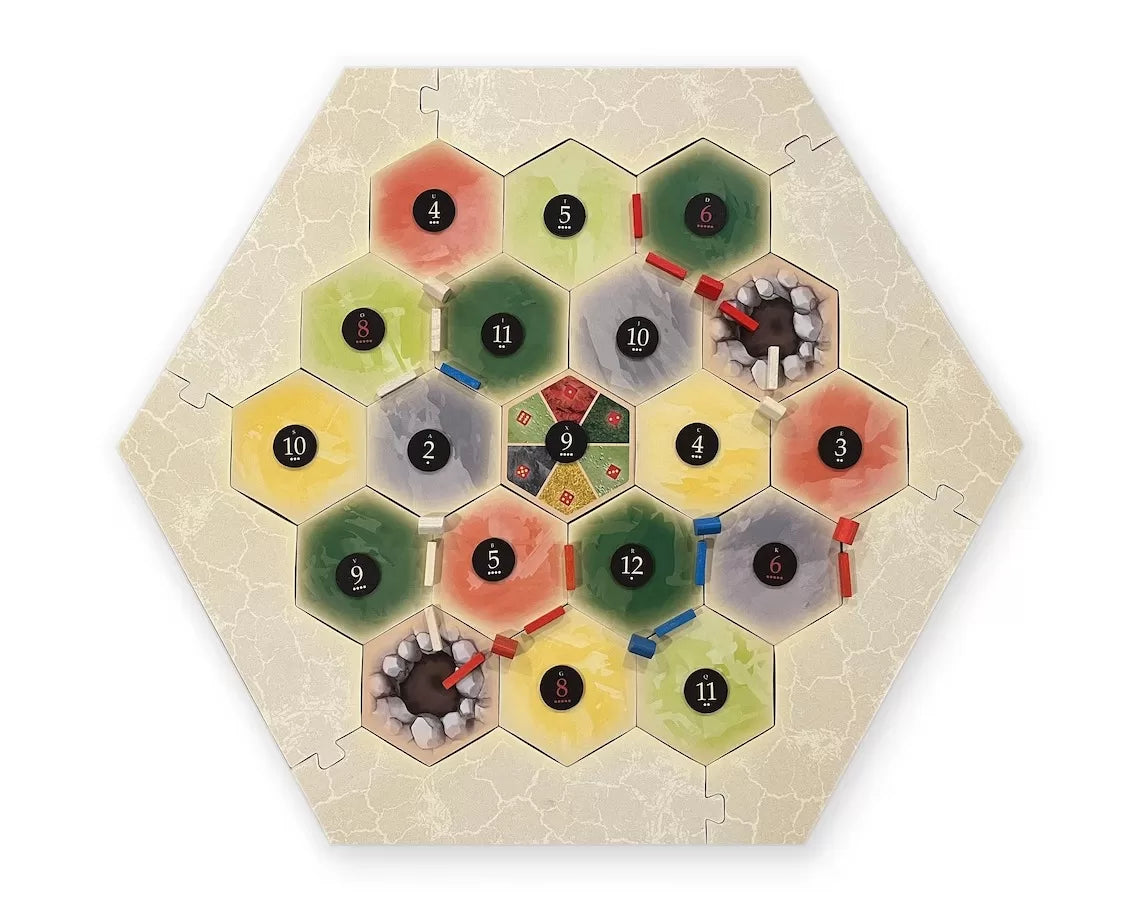 Amalgam Multi-Resource Replacement Hex Scenario compatible with Catan's Settlers of Catan, Seafarers, Cities and Knights and Catan Expansions