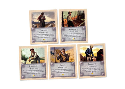 Professions Victory Point Cards, Bricklayer, Stonemason, Farmer, Shepherd, Lumberjack, compatible with Catan's Settlers of Catan 5th Edition, Seafarers and Catan Expansions