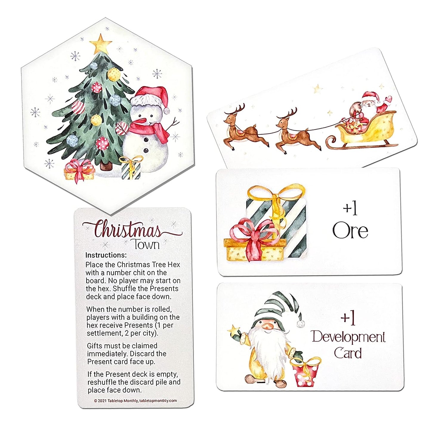 Christmas Town Santa Scenario Hex and Card Deck Gift Expansion Stocking Stuffer compatible with Catan's Settlers of Catan