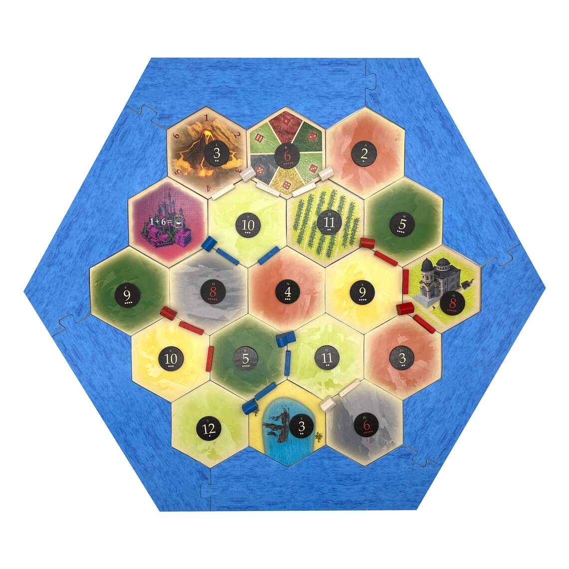 Amalgam Multi-Resource Replacement Hex Scenario compatible with Catan's Settlers of Catan, Seafarers, Cities and Knights and Catan Expansions