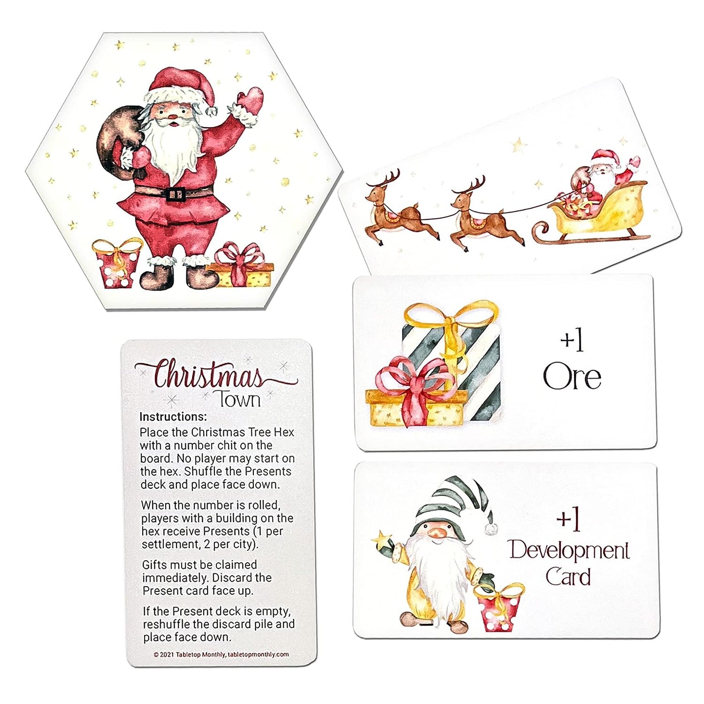 Christmas Town Santa Scenario Hex and Card Deck Gift Expansion Stocking Stuffer compatible with Catan's Settlers of Catan