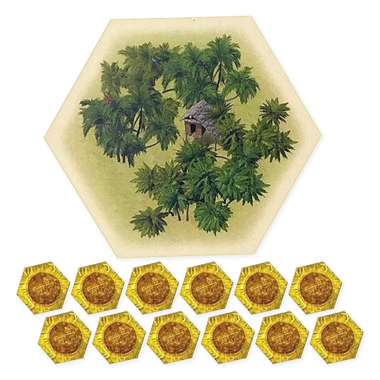 Lost Jungle Hex and Discovery Token Set compatible with Catan's Settlers of Catan, Seafarers and Catan Expansions