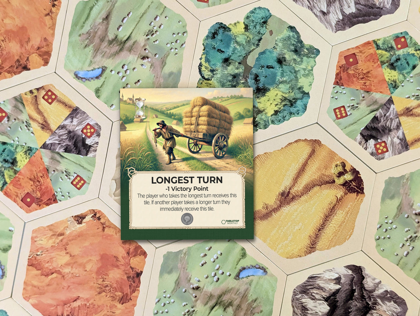 Longest Turn Tile compatible with Catan's Settlers of Catan, Seafarers, and Catan Expansions, 6th Edition