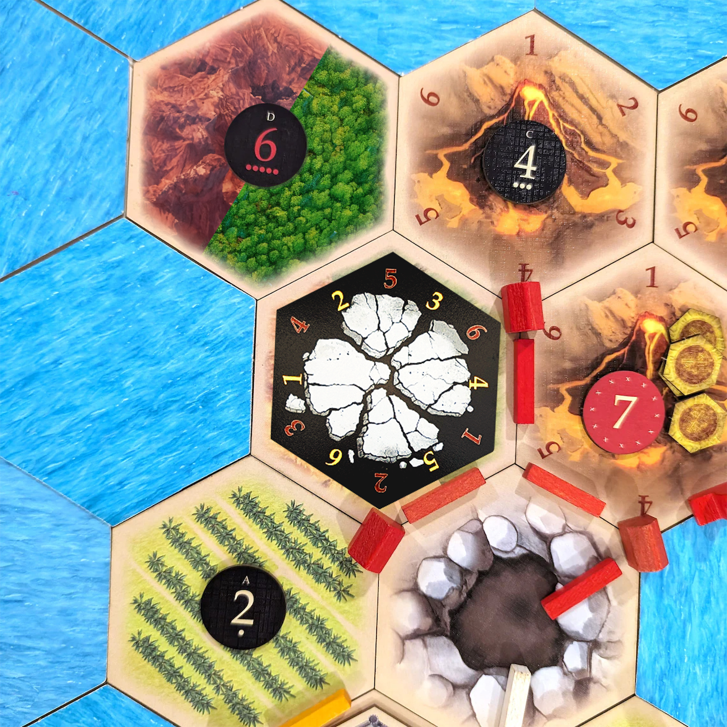 Earthquake Mini Hex Disaster Scenario compatible with Catan's Settlers of Catan and Catan Expansions