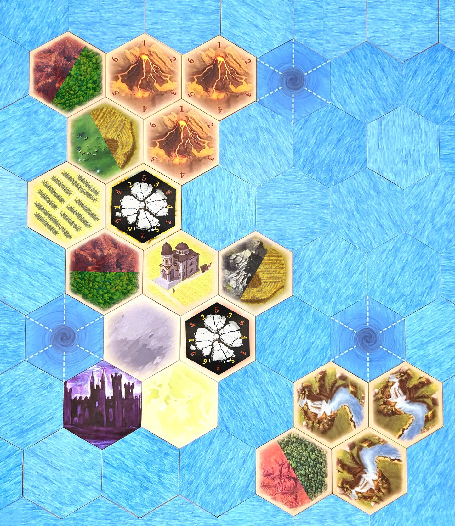 Earthquake Mini Hex Disaster Scenario compatible with Catan's Settlers of Catan and Catan Expansions