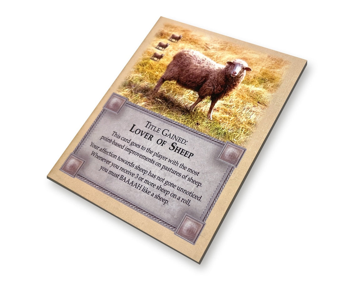Lover of Sheep Title Gained Card compatible with Catan's Settlers of Catan and Catan Expansions