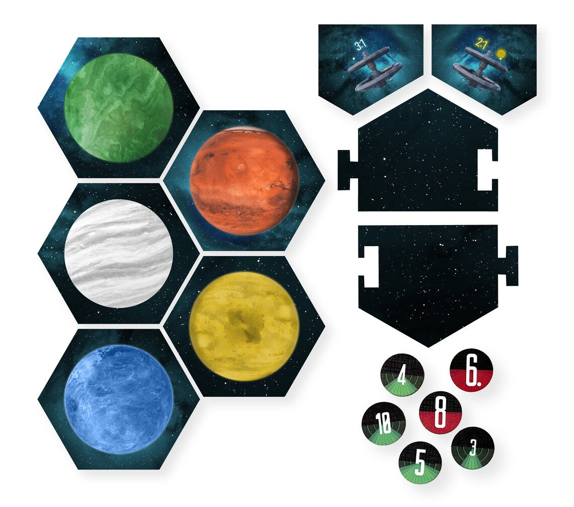 Planet Hexes and Border Extenders Board Expansion compatible with Catan's Star Trek Catan