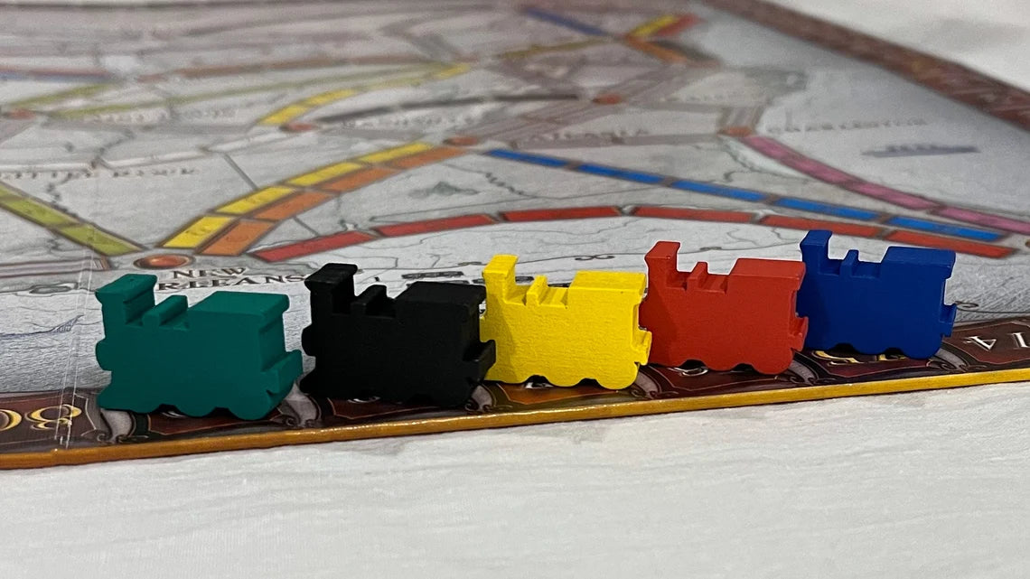 Wooden Train Score Markers compatible with Ticket to Ride - 5 Wooden Train Meeples