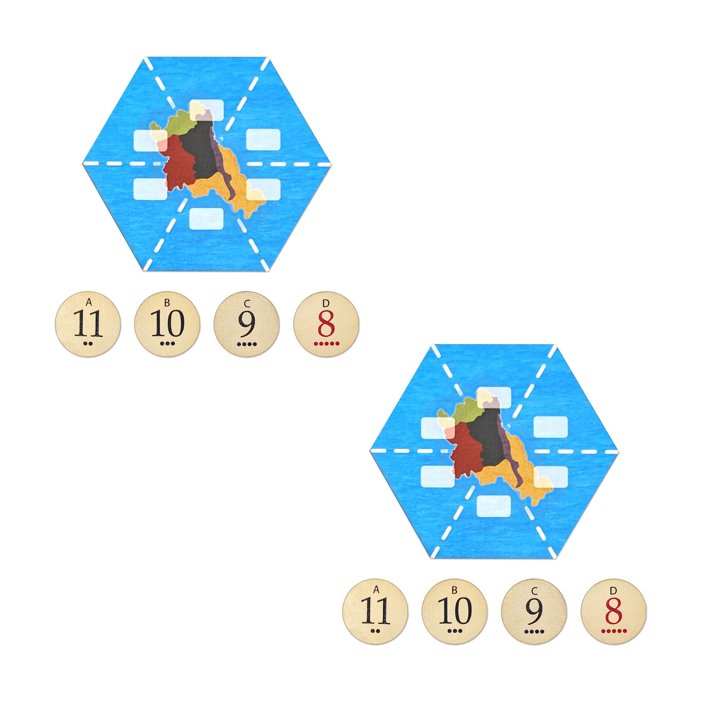 Treasure Island Scenario Hex and Replacement Number Tokens compatible with Catan's Settlers of Catan and Seafarers