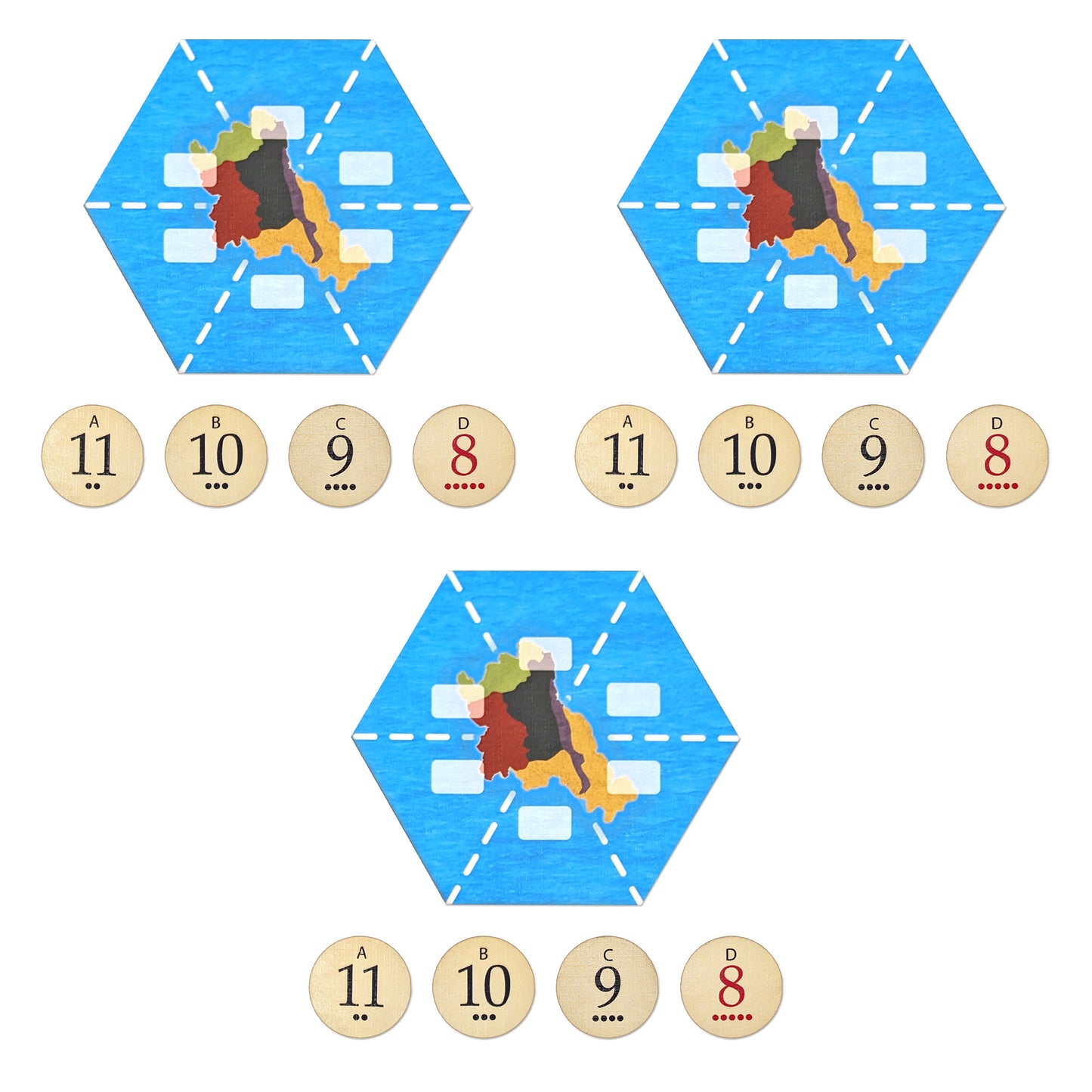 Treasure Island Scenario Hex and Replacement Number Tokens compatible with Catan's Settlers of Catan and Seafarers