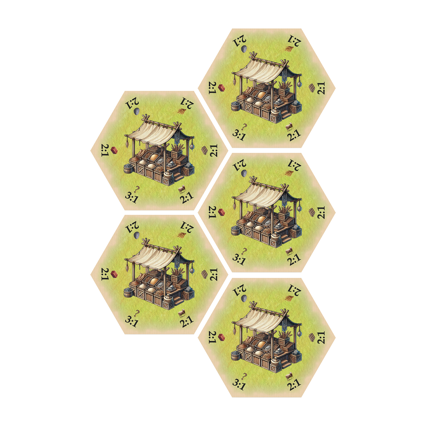 Marketplace Merchant Port Trade Tile Hex Replacement Scenario compatible with Catan's Settlers of Catan