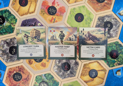 Victim Card, Longest Turn, Master Thief Tile compatible with Catan's Settlers of Catan, Seafarers, and Catan Expansions, 6th Edition