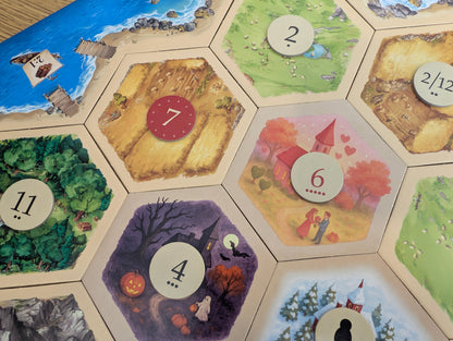 Replacement Number Tokens with Roll Chance Indicator compatible with Catan's Settlers of Catan 5-6 Player Extension