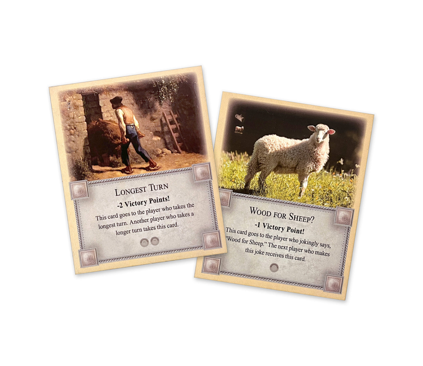 2-Pack Bonus Cards: Longest Turn and Wood for Sheep Cards compatible with Catan's Settlers of Catan, Seafarers and Catan Expansions