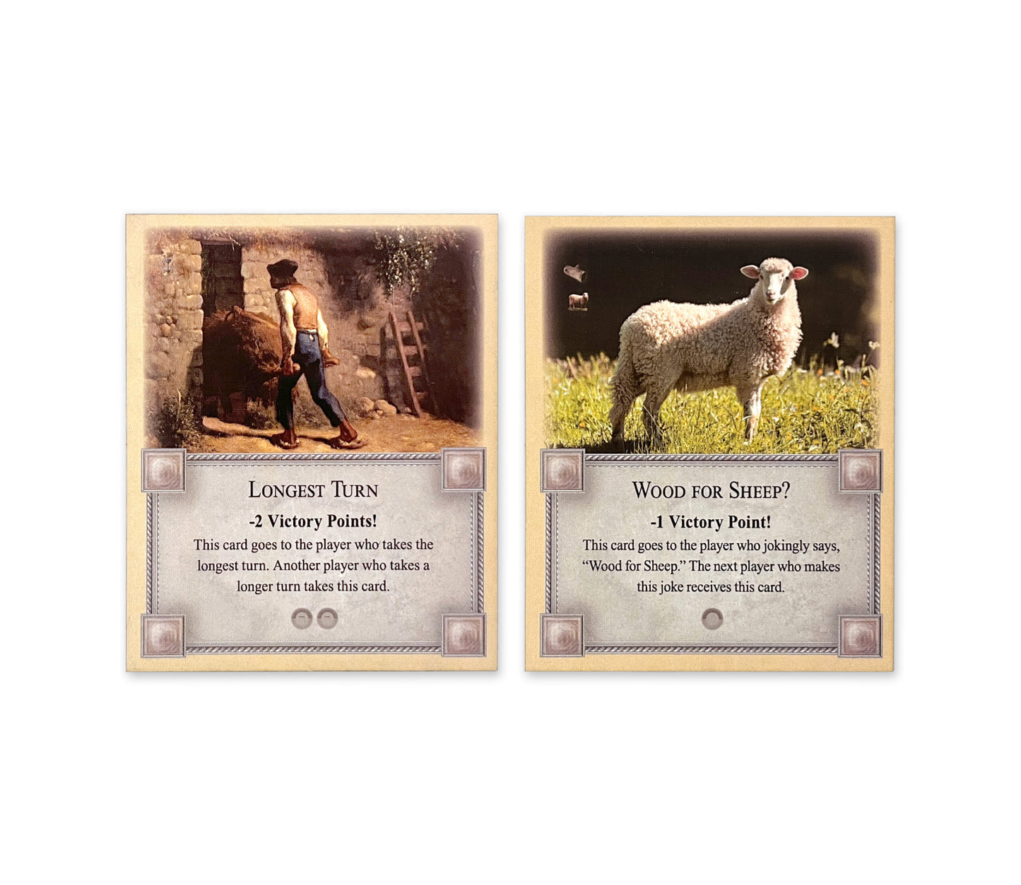 2-Pack Bonus Cards: Longest Turn and Wood for Sheep Cards compatible with Catan's Settlers of Catan, Seafarers and Catan Expansions