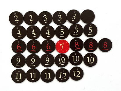 Dark Mode Replacement Number Tokens with Alphabet and Roll Chance Indicator compatible with Catan's Settlers of Catan 5-6 Player Extension