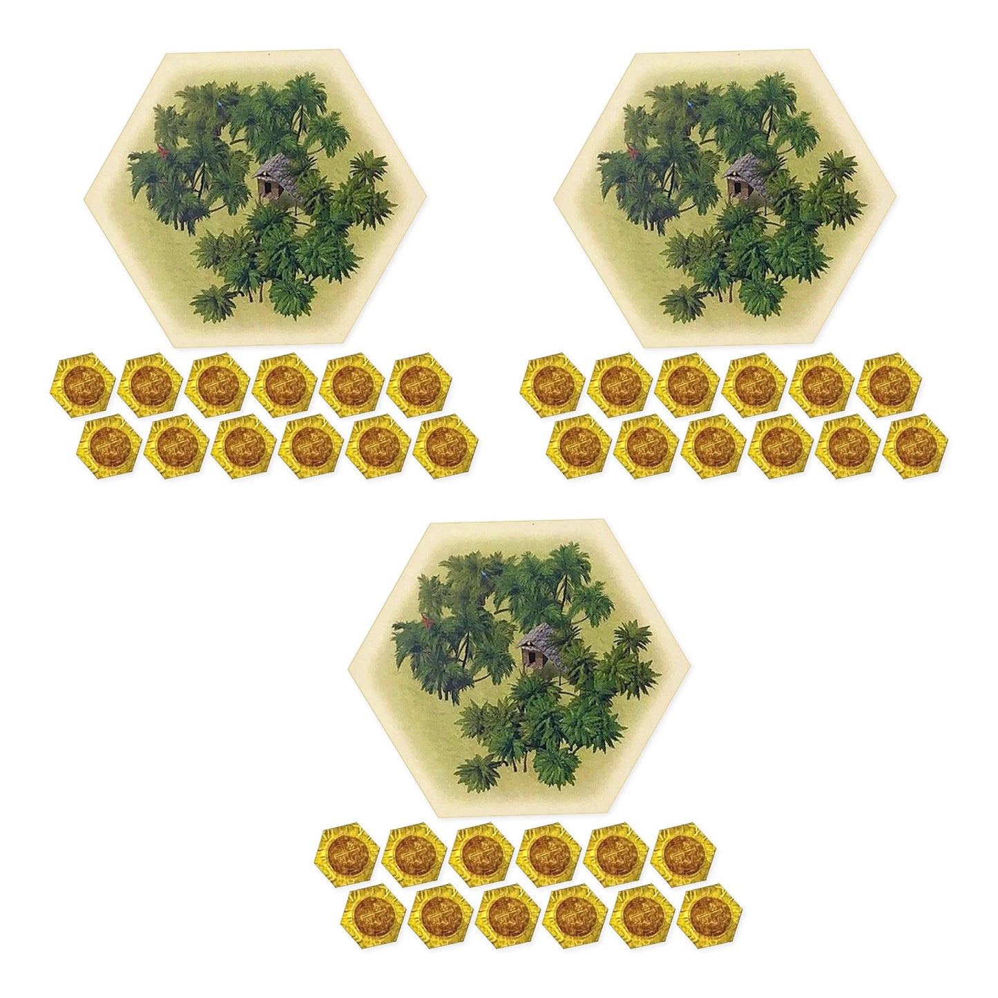 Lost Jungle Hex and Discovery Token Set compatible with Catan's Settlers of Catan, Seafarers and Catan Expansions