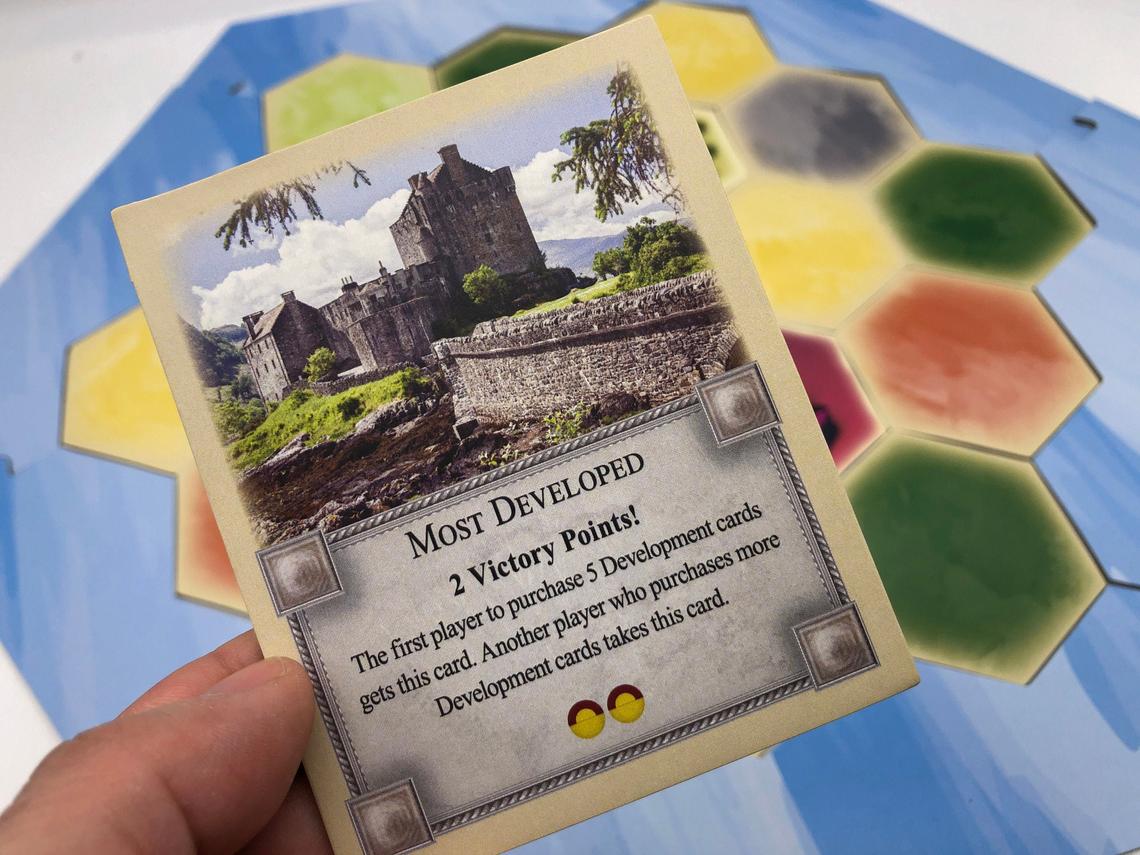 Most Developed Bonus Card compatible with Catan's Settlers of Catan and Expansions