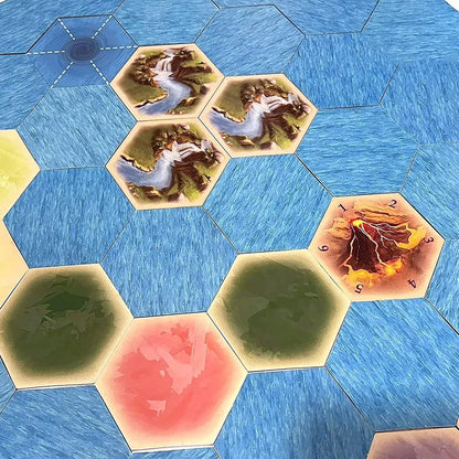 Awaken the Dragon Volcano Hex Scenario compatible with Catan's Settlers of Catan, Seafarers, and Catan Expansions